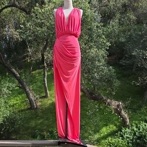 NEW BCBG Max Azria JERSEY V-NECK GOWN DRESS IN CHERRY BLOSSOM PINK SIZE 4